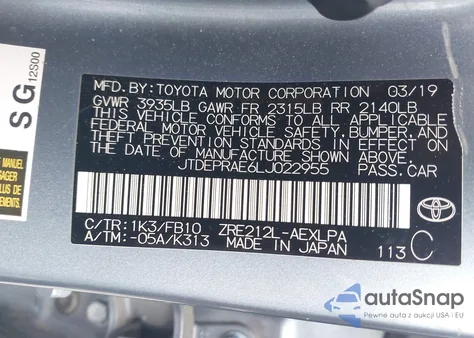 2020 Toyota Corolla Le из США, поврежденный, VIN JTDEPRAE6LJ022955